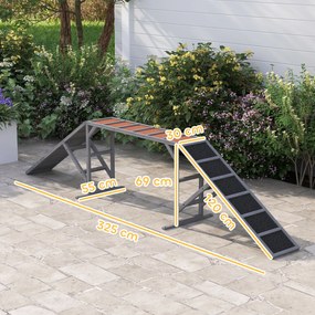 PawHut Rampa agility dla psów z listwami zabezpieczającymi, antypoślizgową powierzchnią, odporna na warunki atmosferyczne, do 40 kg, 325x55x69 cm, szara | Aosom PL