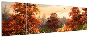 Obraz rzeki w jesiennym krajobrazie, obraz olejny (170x50 cm)