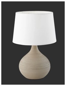 Biało-brązowa lampa stołowa z ceramiki i tkaniny Trio Martin, wys. 29 cm