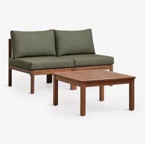 Zestaw Do Salonu Z Modułową Sofą 2-częściową I Stolikiem Kawowym Z Drewna Akacjowego Branson Intensywna Zieleń Oliwkowa – - Sklum