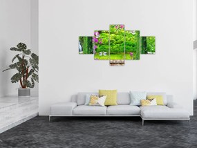 Obraz - Magiczny ogród z łabędziami (125x70 cm)