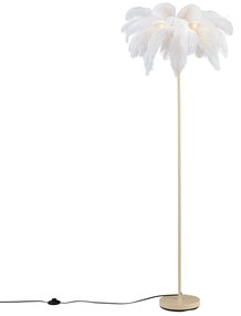 Lampa podłogowa Art Deco beżowa z białymi piórami - Peahen ArtDeco Oswietlenie wewnetrzne