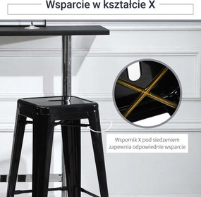HOMCOM Zestaw 4 Stołków Barowych z Metalu, Do Użytku Wewnętrznego i Zewnętrznego, Składana Konstrukcja, Czarny