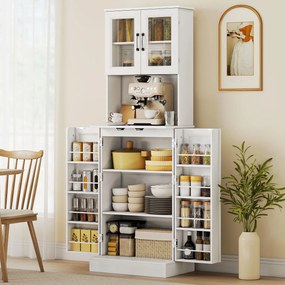 HOMCOM Biała szafka kuchenna z regulowaną półką drzwi akrylowe otwór na kable do kuchni i salonu | Aosom PL