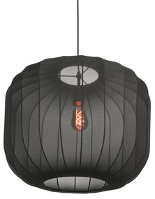 Lampa wisząca w stylu Japandi, czarna, z abażurem z tkaniny, 55 cm - Sable
