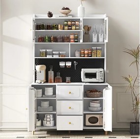 Wysoka komoda kuchenna - 140 x 40 x 190 cm - 3 szuflady + 5 drzwi + półki - MDF - biała