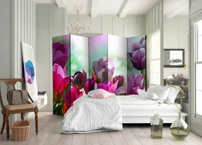 Parawan dwustronny Kwiaty 225x172 cm 5-częściowy szary ARTGEIST B