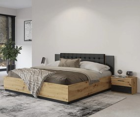 Łóżko SIGMA 180x200 dąb artisan/czarny mat z tapicerowanym zagłówkiem HELVETIA