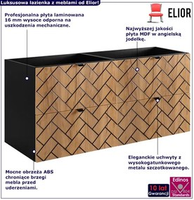 Wisząca szafka umywalkowa podwójna 120 cm czarny + dąb craft złoty P7-B13