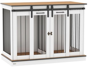 PawHut Klatka dla psa z 2 drzwiami, transporter dla psów, box transportowy dla psów, rustykalny design, zamykana, Biały