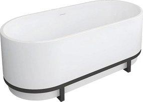 Wanna wolnostojąca owalna z metalowym zdobieniem - 230 L - 160 x 75 x 60 cm - Biała - Akrylowa - PLECO