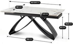 Zestaw Stół Rozkładany LUIGI 160-240 cm Biały Marmur/Czarny i 4 Krzesła TULSA Kremowe Nowoczesne