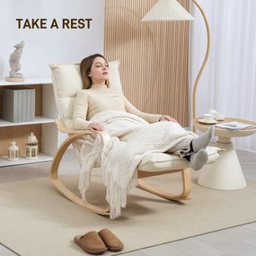 HOMCOM Wyściełany Bujany Fotel, Fotel Relaksacyjny z Podłokietnikami i Stalową Ramą, do Salonu, Sypialni, 67 x 106-123 x 92 cm, Kolor Kremowy | Aosom PL