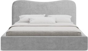 Jasnoszare tapicerowane łóżko dwuosobowe ze schowkiem ze stelażem 160x200 cm Kahai – Makamii