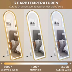 HOMCOM Lustrzane Lustro Pełnowymiarowe z Oświetleniem LED Złote Dotykowy Przełącznik do Salonu i Sypialni | Aosom PL