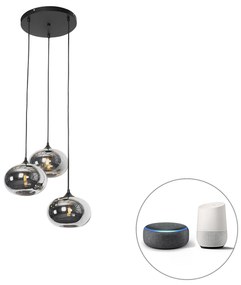 Inteligentna lampa wisząca czarna z dymionym szkłem w komplecie 3 WiFi P45 - Busa ArtDeco Oswietlenie wewnetrzne