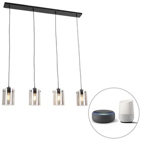 Inteligentna lampa wisząca czarna z przydymionym szkłem, w tym 4 WiFi ST64 - DomeDesignerski Oswietlenie wewnetrzne