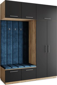 Masseno Garderoba REMA 180/240/60 cm Nowoczesna Szafa do Przedpokoju Dąb wotan, MONOLITH 77 (Niebieski)
