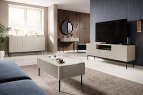 Komoda Nicole 150 cm z ryflowanym frontem - kaszmir / czarne nóżki