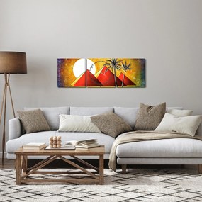 Obraz malowanych egipskich piramid (z zegarem) (90x30 cm)