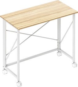 HOMCOM Biurko składane na kółkach, oszczędzające miejsce, stal, MDF, kolor naturalny | Aosom PL