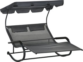 Outsunny Podwójna Leżanka dla 2 Osób z Baldachimem i Poduszkami, 200 cm x 139 cm x 140 cm, Ciemnoszary | Aosom PL