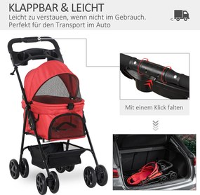 Outsunny Wózek dla Psa Kota Składany Oxford Tkanina Czerwony do 20kg | Aosom PL