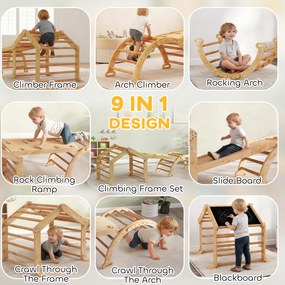AIYAPLAY 9-w-1 drabinka wspinaczkowa do wnętrz, pochylna, zjeżdżalnia, drabinka, tablica do pisania, dla małych dzieci, drewno