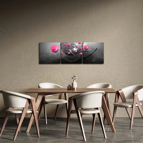 Obraz różowych abstrakcyjnych kul (z zegarem) (90x30 cm)