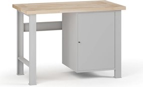 Stół warsztatowy G7, blat bukowy, 1200 x 685 x 840 mm, 1x szafka, szary