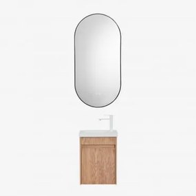 Zestaw Wiszących Mebli Łazienkowych Zintegrowany Z Umywalką Narek Popielaty Brąz & Owalna Osłona Led I - Sklum