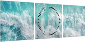 Obraz - Widok na fale oceanu (z zegarem) (90x30 cm)