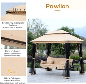 Outsunny Huśtawka ogrodowa 3-osobowa z moskitierą i daszkiem przeciwsłonecznym beżowa | Aosom PL