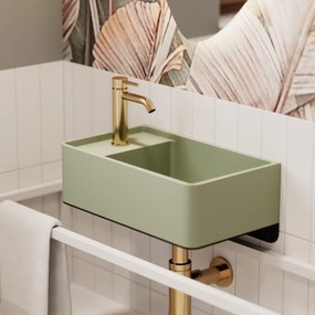 Umywalka z kamienia syntetycznego nablatowa / wisząca prostokątna zielona 43 cm x 25 cm EVELIA Green : Otwór na baterię - Tak, Typ montażu - podwieszana
