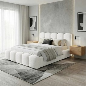 BESILIO Łóżko z grubej pianki 140x200 boucle Milly - łóżko z pojemnikiem i stelażem - Biały