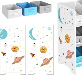 SongmicsHome Regał na zabawki WSZECHŚWIAT, 9 pudełek, 62,5x29,5x60cm, biała z naklejkami