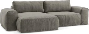 Szary rozkładany narożnik z tkaniny szenilowej (lewostronny/z szezlongiem) Kuki – Makamii