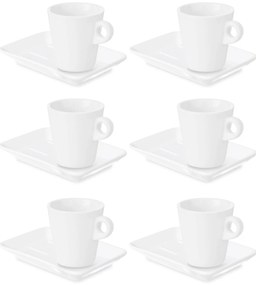 Zestaw porcelanowych filiżanek do kawy z prostokątnym spodkiem, biały, 6 sztuk, 180 ml