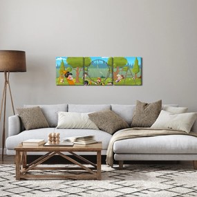 Obraz - Dzieci na placu zabaw (z zegarem) (90x30 cm)