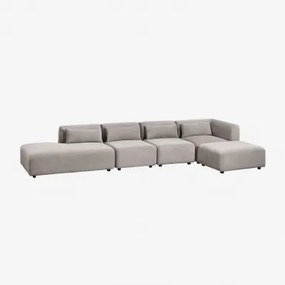 Modułowa Sofa Narożna 4-częściowa Z Lewym Szezlongiem I Pufem Fogler Sztruks Jasny Szary Taupe - Sklum