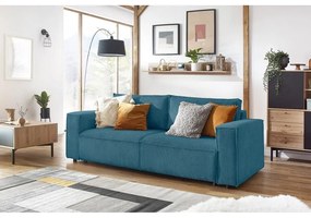 Turkusowa sztruksowa rozkładana sofa 245 cm Nihad – Bobochic Paris