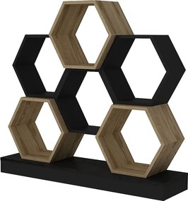 Nowoczesny regał na książki, kolor czarny i dębowy, 120 x 29,5 x 109 cm | Płyta wiórowa pokryta melaminą w 100%, grubość 18 mm | Stylowe mie