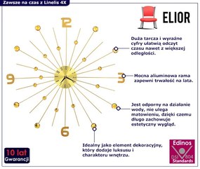 Złoty zegar ścienny 70 cm - Linelis 4X