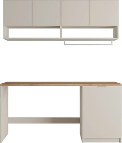 Zestaw mebli do pralni do zabudowy pralki z blatem - szer. 182 cm - Kaszmirowy i naturalny jasny - NATAJI