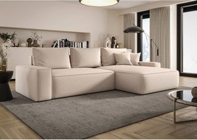 Narożnik MONA z funkcją spania ARAGON 03 beżowy prawy sofa w kształcie litery L z pojemnikiem na pościel sofa do salonu kanapa sofa rozkładana kanapa z pojemnikiem