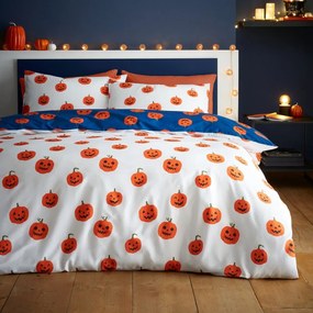 Niebiesko-pomarańczowa pościel dwuosobowa 230x220 cm Halloween Pumpkins – Catherine Lansfield