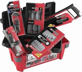 Skrzynka narzędziowa FACOM 22 elementy Protwist, klucze płasko-oczkowe OGV, klucze imbusowe kulowe, szczypce uniwersalne i piła do metalu