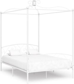 Biała rama łóżka z baldachimem 140x200 cm, solidny metal, klasyczny design, bez materaca, dla dorosłych