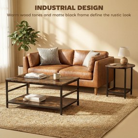 HOMCOM Zestaw stolików kawowych, 2-częściowy, stolik prostokątny i okrągły z 2-poziomowym miejscem do przechowywania, rustykalny brąz | Aosom PL