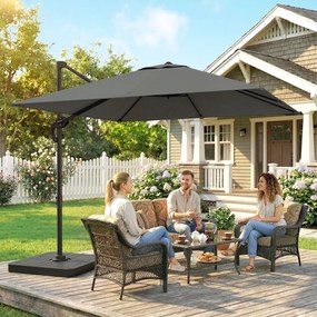 Outsunny Aluminiowy parasol ogrodowy Ø244cm z korbą, stojakiem, wodoodporny, obrotowy 360°, ciemnoszary | Aosom PL